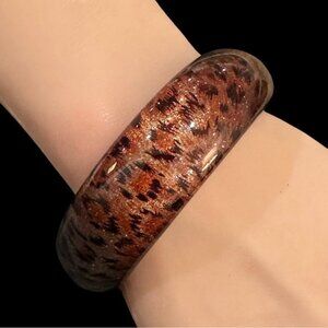 Leopard Print Bangle Bracelet With Glitter Accents